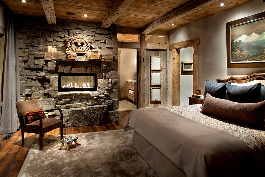 Mixing stone and timber in bedroom